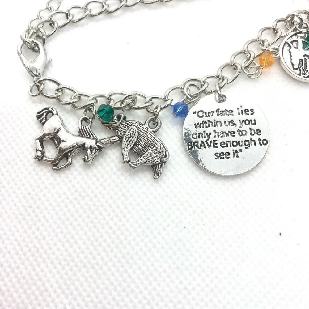 Brave Inspired Charm Bracelet Merida Celtic Knot Bear Bow Crown Silver Tone